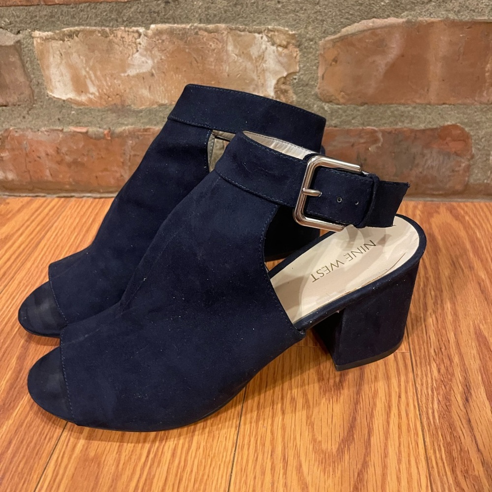 Nine West Womens Peep-Toe Heels 9 Navy Blue Block Heel Office Professional